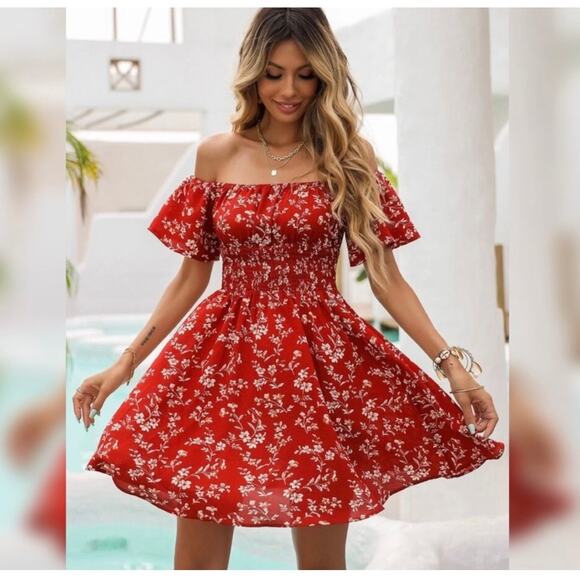 Vacay Floral Off Shoulder Shirred Waist Dress - Picture 3 of 11